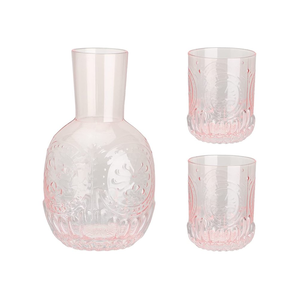 ZWMBYN Vintage Bedside Water Carafe and Glass Set, 44oz Crystal Nightstand Water Carafe with 2 Tumbler Glass Cup, Elegant Mouthwash Decanter & Water Pitcher for Storing Water, Juice and Other Drinks