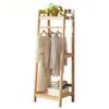 Wooden Garment Rack, Wardrobe Closet Organizer, with Hanging Rod and 2 Side Hooks, Easy to Assemble (Log Color 50 * 40 * 146cm) view 1