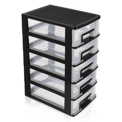 Black Transparent 5-Layer Plastic Drawer Storage Cabinet - Desktop Organizer for Office, Home, and Study Room