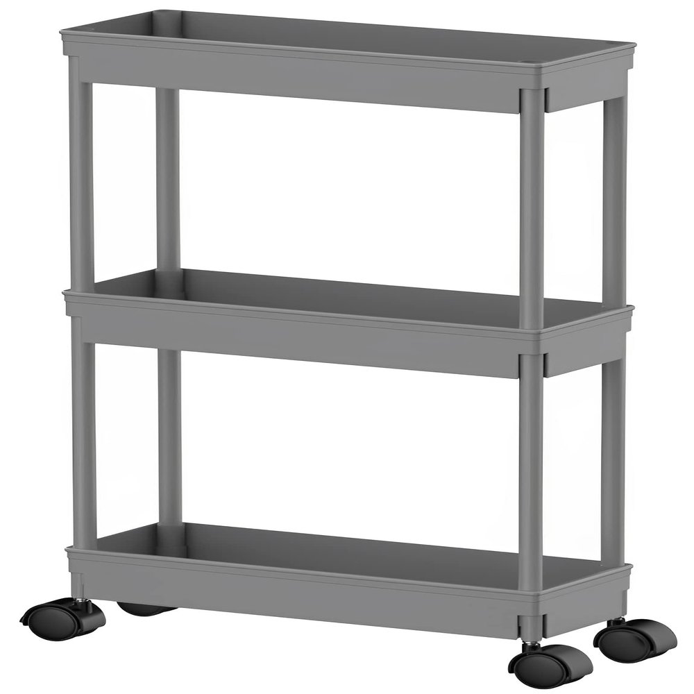 Sooyee 3 Tier Slim Storage Cart, Rolling Utility Cart,Grey