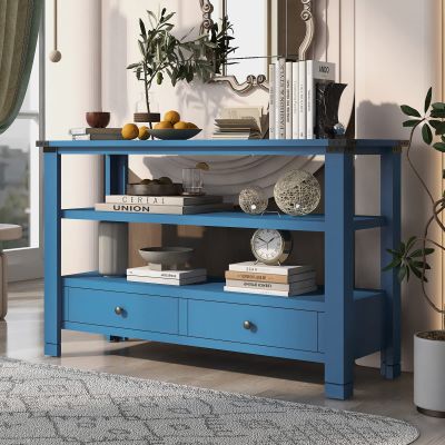 51.2'' Narrow Long Console Sofa Table, Accent Entryway Table with 2 Drawers and 2 Shelves Modern Wood Hallway Foyer Table for Living Room, Couch, Hallway, Foyer, Kitchen Counter, Navy Blue
