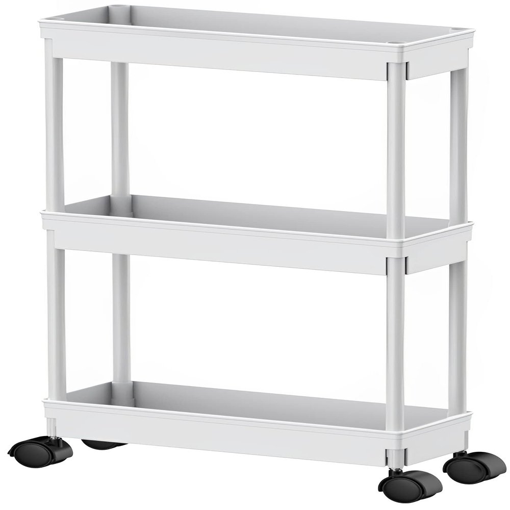 Sooyee Slim 3 Tier Rolling Cart with Wheels, Storage Cart,White