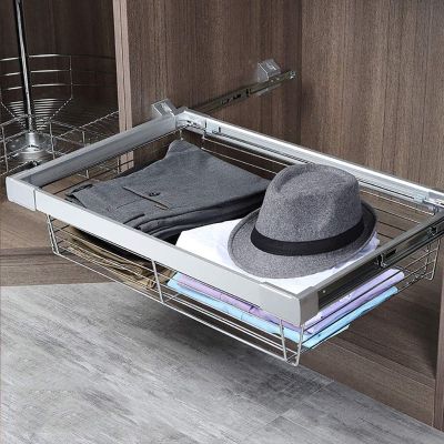 Adjustable Clothing Organizer Holder - Closet Organizer Rack For Pants And Coat, Adjustable Pull Out Wire Storage Basket, Wardrobe Storage Organizer, Telescopic Coat Drawer For Kitchen ( Size : 849x45