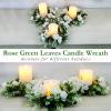 Acmee 4 Pcs White Rose Candle Rings - Artificial Floral Wreaths with Eucalyptus Leaves Greenery Garland for Pillar Candleholders Wedding Centerpiece Party Home Table Decor view 2