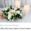 Acmee 4 Pcs White Rose Candle Rings - Artificial Floral Wreaths with Eucalyptus Leaves Greenery Garland for Pillar Candleholders Wedding Centerpiece Party Home Table Decor view 4