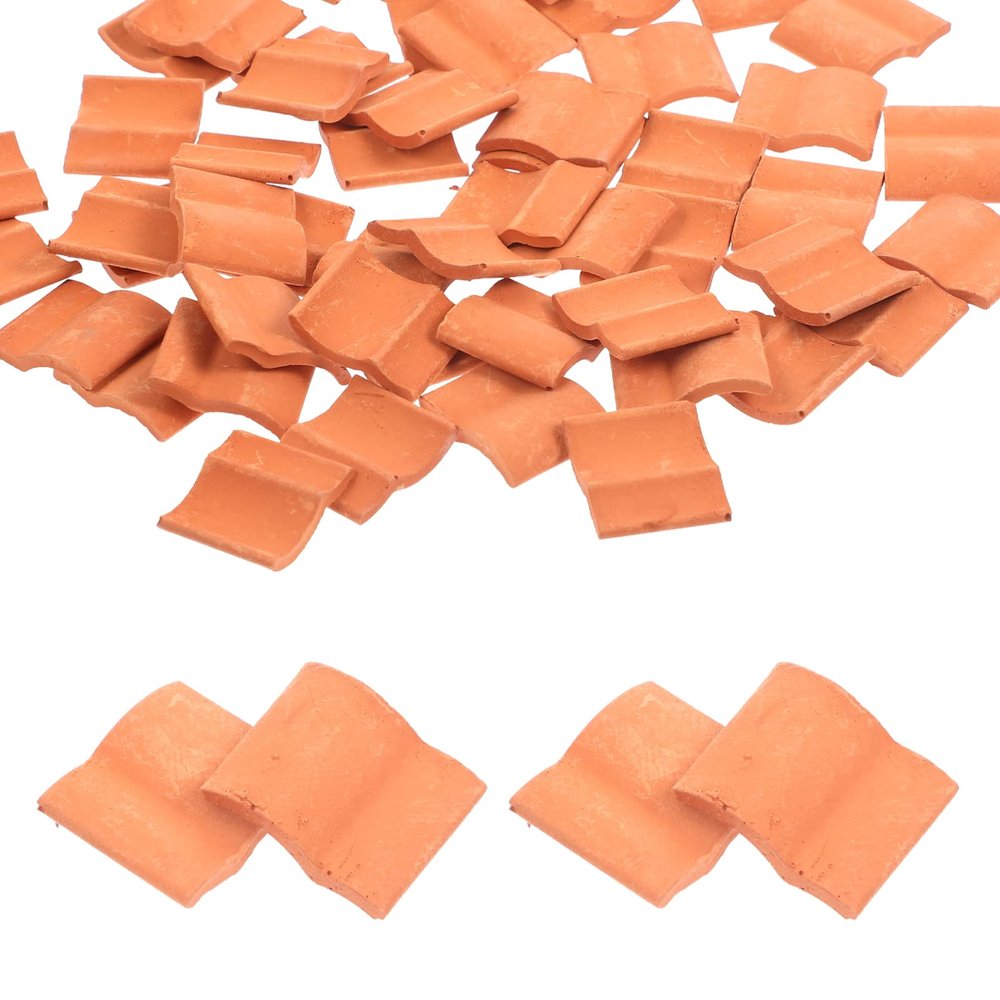 Vaguelly 50pcs Mini Bricks Miniature Bricks Roof Tiles Figurines Fake Red s Flooring Red Wall Roof Tiles Model s for Crafts Accessories Child Clay Manual