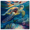 Wynwood Studio Animals Contemporary Canvas Wall Art Sea Turtle I Living Room Bedroom and Bathroom Home Decor 30 in x 30 in Blue and Brown view 1