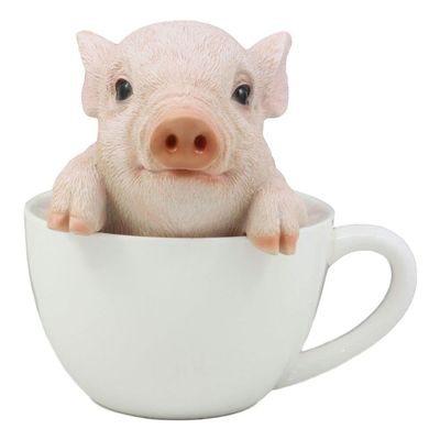 1 Pcs Adorable Babe Teacup Pig Figurine 5.25" H Realistic Animal Collectible