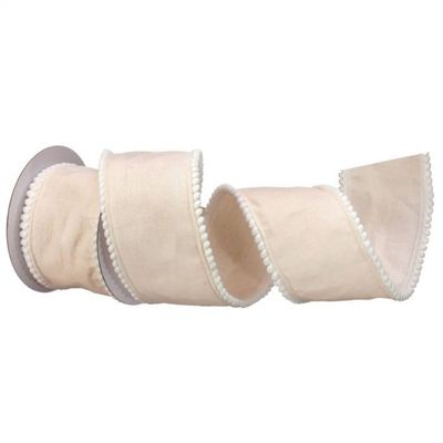 Cream chambray pompoms 4" wired ribbon