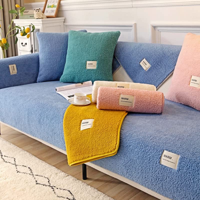 LUBOSE Velvet Sofa Cushion Sofa Furniture Cover Protector pet Sofa Cover Washable Sofa Cover Anti-Slip Sofa Cover Corner Sofa L-Shaped Children(90 * 240cm, Blue A)