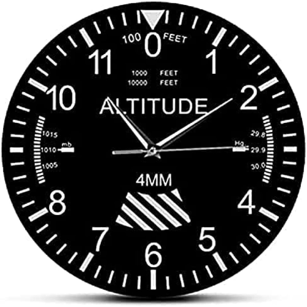 Silent Non Ticking Wall Clock 12 Inch Aircraft Altimeter Gauge Wall Clock Pilots Home Decor Aviation Instrument Work Silent Clock for Aviation