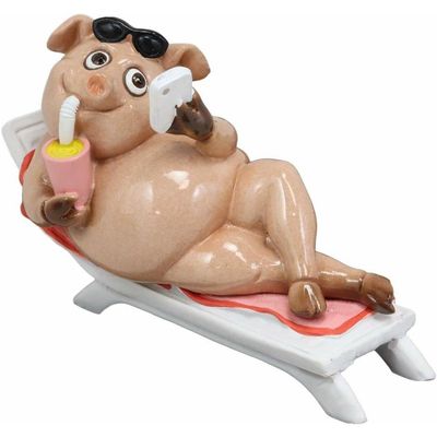 1 Pcs Beach Body Brody Pig Sunbathing While Slurping Sundae and Reading Book Statue