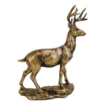 1 Pcs Realistic 10 Point Antlers Trophy Buck Stag Deer Rustic Statue In Gold Patina