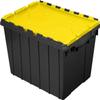 Akro-Mils KeepBox 12 Gallon Storage Container, Nesting and Stackable Plastic Storage Box with Lid Attached, Organizer Tote for Garages, Closets, and Moving, 21-1/2" x 15" x 12-1/2", Black/Yellow view 1