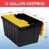 Akro-Mils KeepBox 12 Gallon Storage Container, Nesting and Stackable Plastic Storage Box with Lid Attached, Organizer Tote for Garages, Closets, and Moving, 21-1/2" x 15" x 12-1/2", Black/Yellow view 3