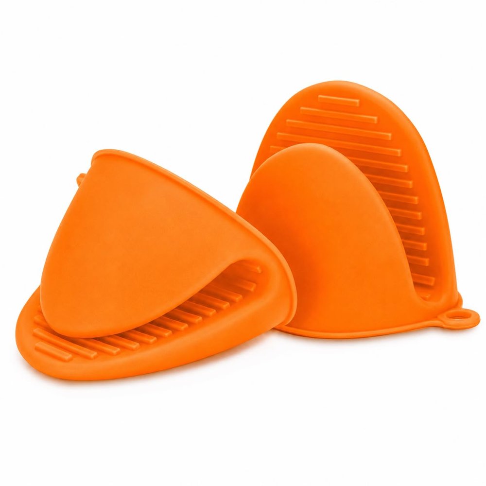 Luckybay Mini Silicone Oven Mitts, Heat Resistant Pinch Gloves, Non-Slip Kitchen Potholders for Baking & Cooking (Orange)