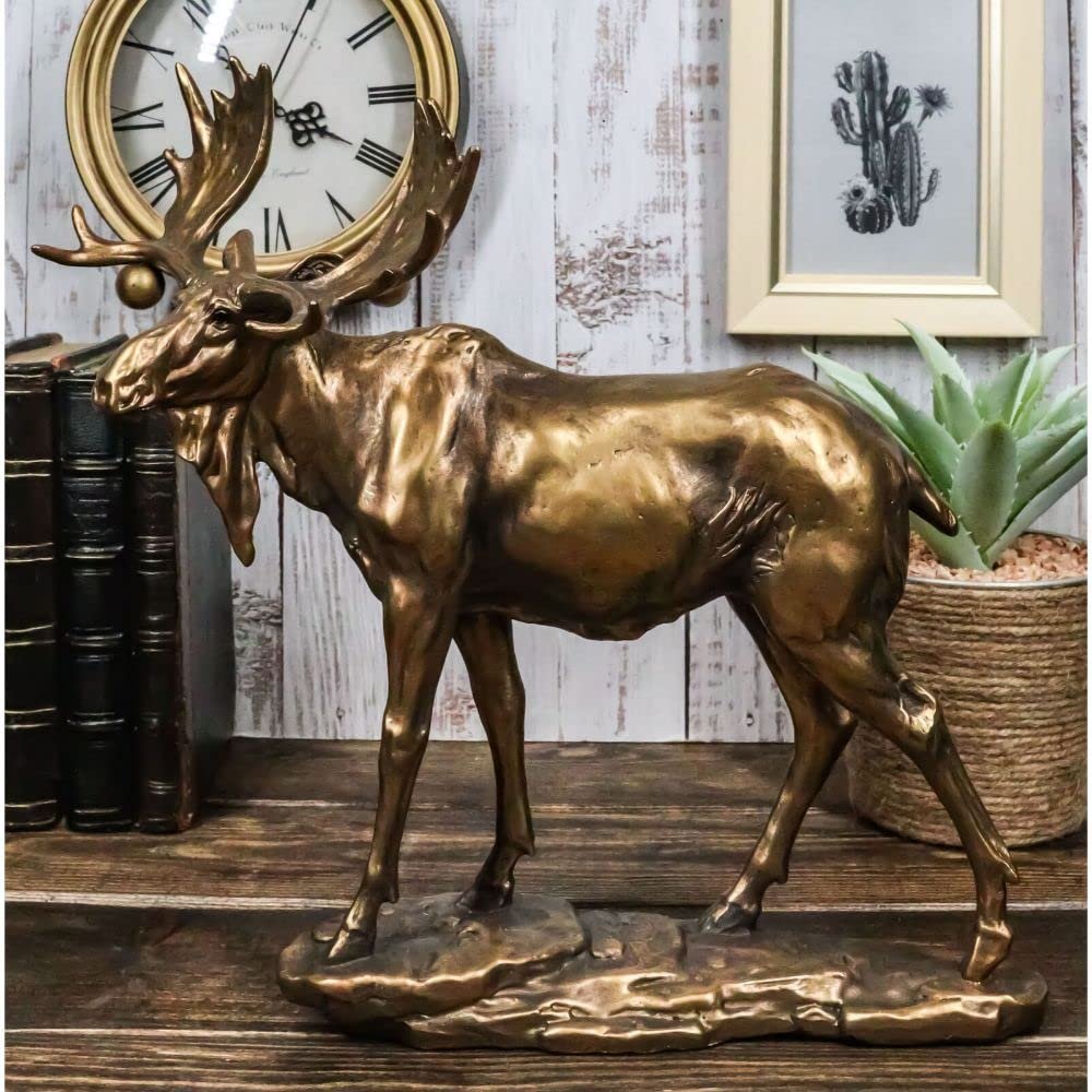1 Pcs Realistic Large Bull Moose Statue In Gold Patina 11" W Rustic Elk Deer Accent