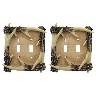 Set Of 2 Rustic Forest Deer Antlers Double Outlets Receptacle Plate Covers