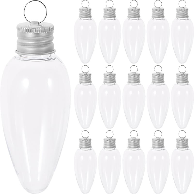 KOMBIUDA 20pcs Off Screw Candy Clear Crafts Bottle Party Decor Shaped Ornaments Xmas Tree Christmas Ml Containers Favors for Fillable Hanging with Caps DIY Favor Light Juice Bulb Shape