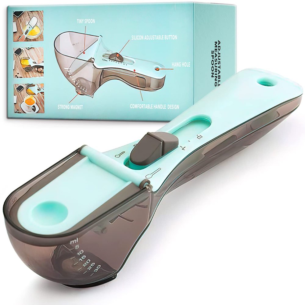 Plastic Measuring Spoon Set for Your Kitchen - Two Cups For All Kind of Dry and Liquid Measuring - Adjustable And Easy to Use - Spoons and Cup Device, Small