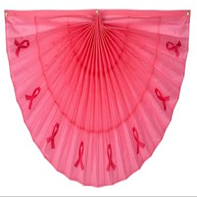 Pink Nylon Pleated Fans by Old Glory Bunting. 2' x 4' Fully Sewn Fan Fan Flag Bunting with Embroidered Pink Ribbon Breast Cancer Decorations. Pleated Fans Made in The USA!