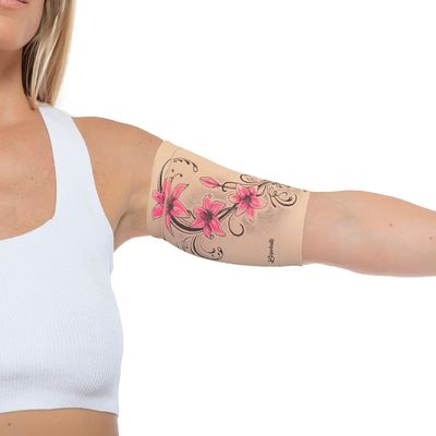 Linphelle Coverpicc - Upper Arm Cover for Picc Line, Soft Microfiber Arm Sleeve, Ideal for Picc Line, Glucose Sensor, Tattoo or Wounds, Hibiscus, Size Large