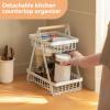 2 Tier Fruit Basket for Kitchen Counter, Storage Basket Iron Wood 2 Layers Metal Wire Bread Basket Detachable Fruit Vegetable Shelf Rack for Living Room Kitchen Desktop(White) view 3