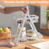 2 Tier Fruit Basket for Kitchen Counter, Storage Basket Iron Wood 2 Layers Metal Wire Bread Basket Detachable Fruit Vegetable Shelf Rack for Living Room Kitchen Desktop(White) view 4