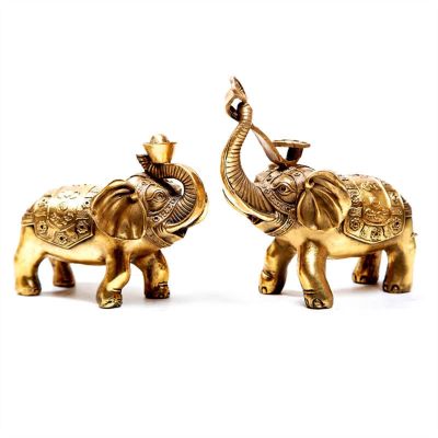 Table Desktop Decor Brass 2pcs Elephant Ornaments Lucky Fortune Elephant Living Room Porch Decoration, A Statue Ornament