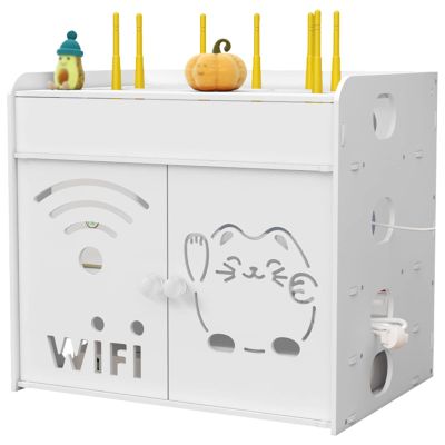 White Floating Shelf,WiFi Router Modem, Multi-Function Storage Rack with Door, Cable Power Plug Wire Storage Boxes (Color : WhiteA, Size : 36x26.5x32.5cm)