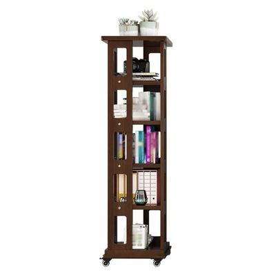5-Shelf Wood Bookcase, Rotatable 360 Degree Casters, Freestanding Display Bookshelf, Solid Wood Floor Standing Living Room Shelves, for Home Office (Color : Walnut, Size : 3 Layers)
