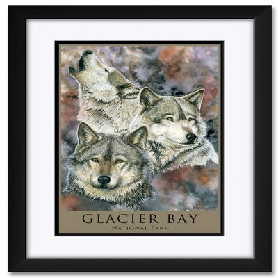 Glacier Bay National Park Wolf Brethren Professionally Framed & Matted Art Print from Watercolor by Artist Dave Bartholet Framed Art Size: 18" x 24"