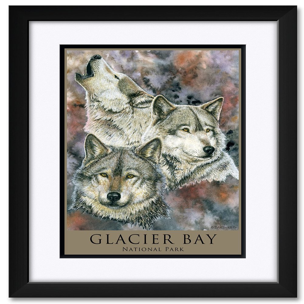 Glacier Bay National Park Wolf Brethren Professionally Framed & Matted Art Print from Watercolor by Artist Dave Bartholet Framed Art Size: 18" x 24"