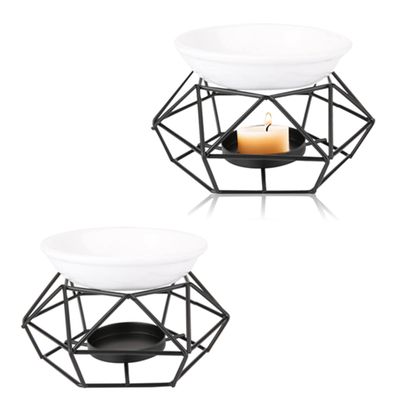 Aromatic Oil Burner,Delicate Romantic Ceramic Tealight Candle Holder Oil Burner,Geometric Essential Oil Aroma Burner Candle Holder Warmer Diffuser for Home Bedroom Dcor,2pcs