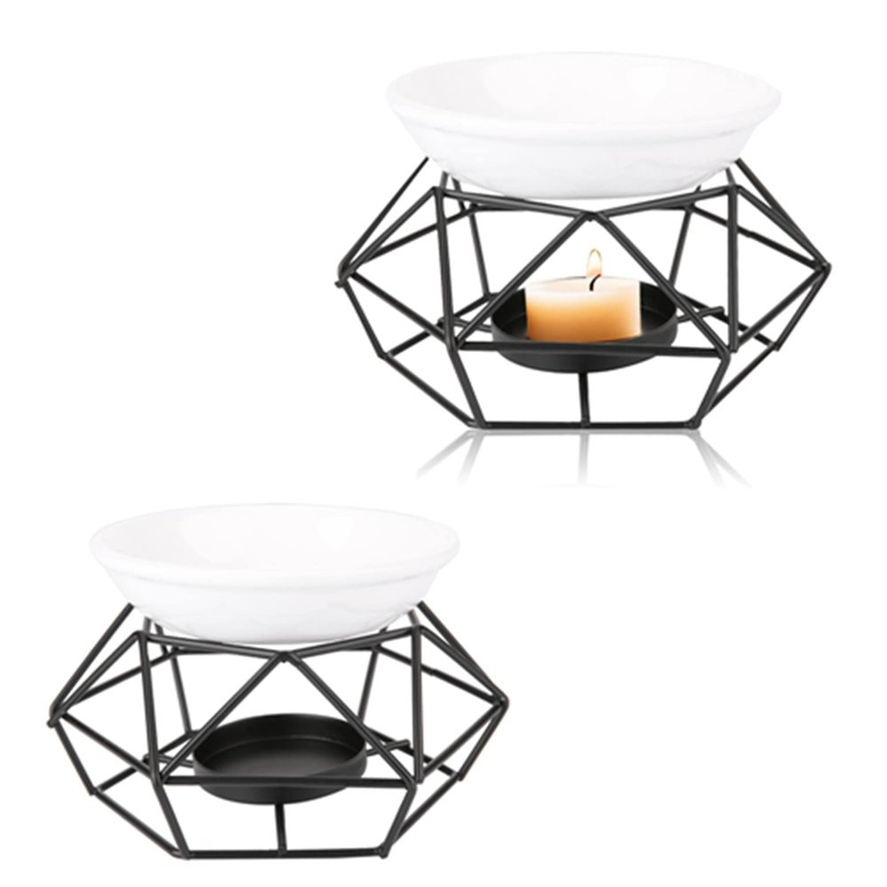 Aromatic Oil Burner,Delicate Romantic Ceramic Tealight Candle Holder Oil Burner,Geometric Essential Oil Aroma Burner Candle Holder Warmer Diffuser for Home Bedroom Dcor,2pcs