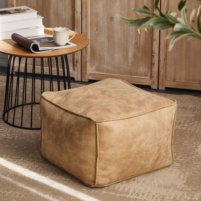 QQXX Rectangular Leather Suede Pouf,Luxurious Comfort Ottoman Footstool,Decorative FootRest Stool for Living Room Bedroom Bean Bag Floor Cushion Sofa Stool (45x45x30cm(18x18x12in), Beige)