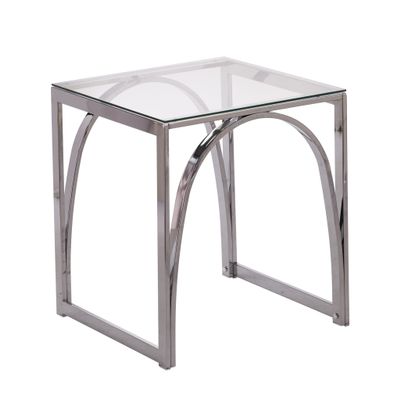 22" Chrome Glass and Iron Square End Table