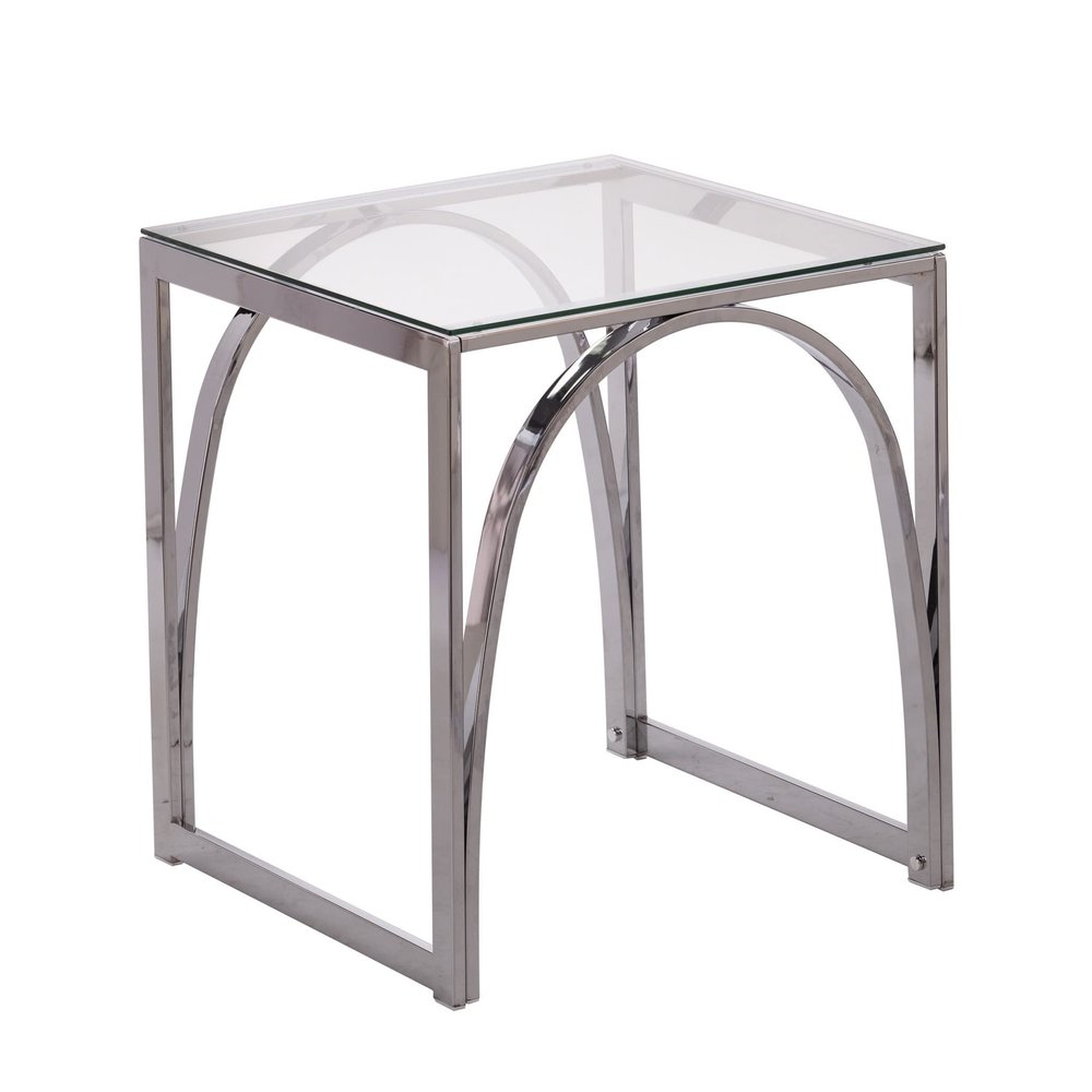 22" Chrome Glass and Iron Square End Table