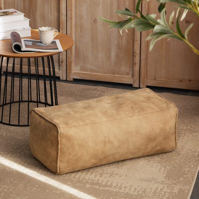 QQXX Rectangular Leather Suede Pouf,Luxurious Comfort Ottoman Footstool,Decorative FootRest Stool for Living Room Bedroom Bean Bag Floor Cushion Sofa Stool (65x30x24cm(26x12x9in), Beige)