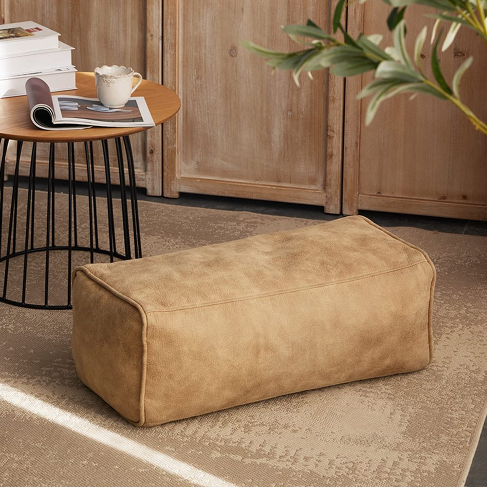 QQXX Rectangular Leather Suede Pouf,Luxurious Comfort Ottoman Footstool,Decorative FootRest Stool for Living Room Bedroom Bean Bag Floor Cushion Sofa Stool (65x30x24cm(26x12x9in), Beige)