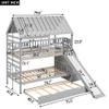 Merax Twin Over Twin House Bunk Bed, Wooden Bed Frame with Trundle and Slide, Storage Staircase, Roof and Window Design, Gray view 2