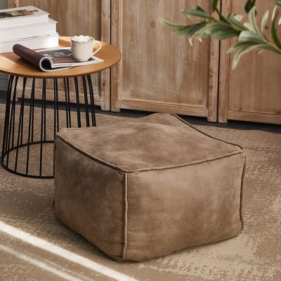 QQXX Rectangular Leather Suede Pouf,Luxurious Comfort Ottoman Footstool,Decorative FootRest Stool for Living Room Bedroom Bean Bag Floor Cushion Sofa Stool (45x45x30cm(18x18x12in), Gray)