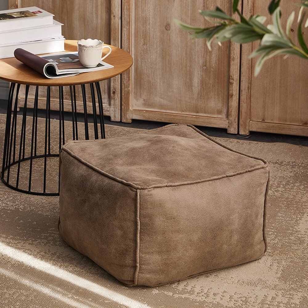 QQXX Rectangular Leather Suede Pouf,Luxurious Comfort Ottoman Footstool,Decorative FootRest Stool for Living Room Bedroom Bean Bag Floor Cushion Sofa Stool (45x45x30cm(18x18x12in), Gray)