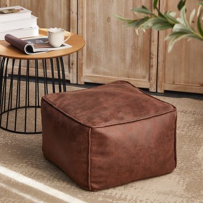 QQXX Rectangular Leather Suede Pouf,Luxurious Comfort Ottoman Footstool,Decorative FootRest Stool for Living Room Bedroom Bean Bag Floor Cushion Sofa Stool (45x45x30cm(18x18x12in), Brown)