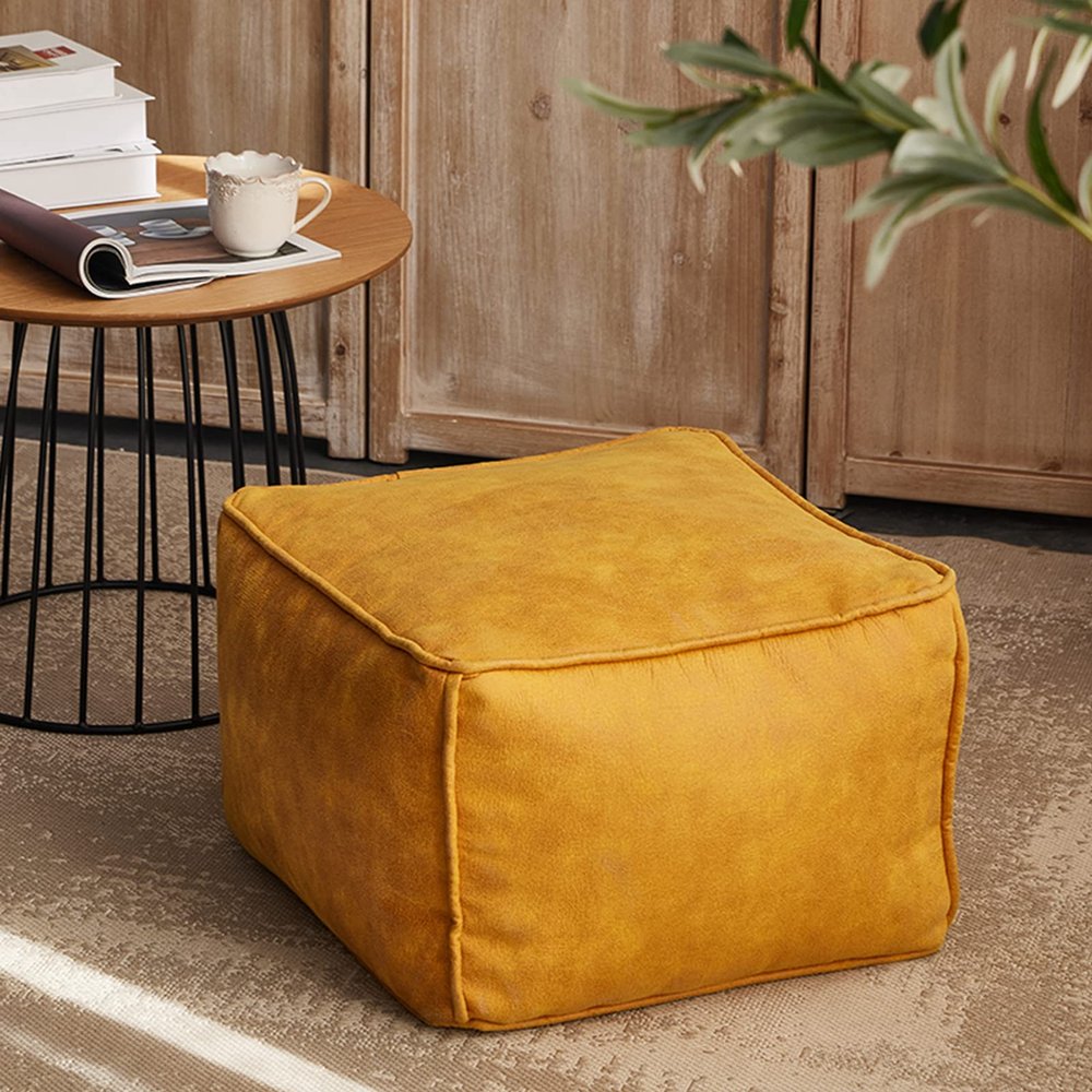 QQXX Rectangular Leather Suede Pouf,Luxurious Comfort Ottoman Footstool,Decorative FootRest Stool for Living Room Bedroom Bean Bag Floor Cushion Sofa Stool (45x45x30cm(18x18x12in), Yellow)