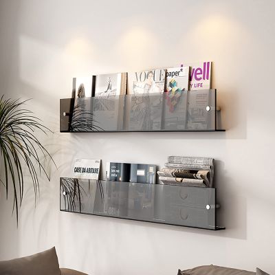 QQXX Transparent Acrylic Floating Shelves 2 Packs,Clear Acrylic Brochure Holder Magazine Rack,Wall Mount Bookshelf Bathroom Floating Shelves Organizer for Office Waiting Room Home Display