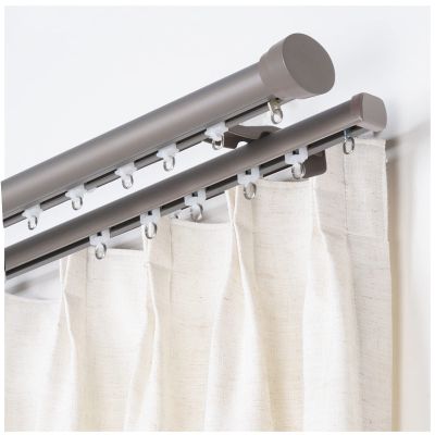 NOIRDA Double Curtain Rod with Cap Finials - 100 to 600cm - Double Drapery Curtains Track Set - Aluminum Conjoined Curtains Rail Wall Mount, White, Black, Gray(Color:B,Size:600cm/19.7ft)