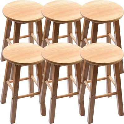 KWOKING Modern Round Backless Stool Oak Solid Wood Bar Stool in Natural Milk Tea Shop Chair Oak Wood Barstools Kitchen Island Chairs High Step Stool Stoolseatings 6 Pieces Set Short Stool(20" H)