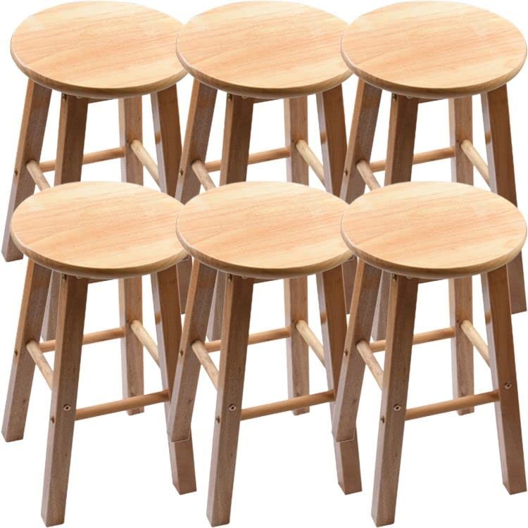 KWOKING Modern Round Backless Stool Oak Solid Wood Bar Stool in Natural Milk Tea Shop Chair Oak Wood Barstools Kitchen Island Chairs High Step Stool Stoolseatings 6 Pieces Set Short Stool(20" H)