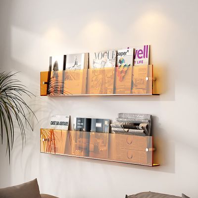 QQXX Transparent Acrylic Floating Shelves 2 Packs,Clear Acrylic Brochure Holder Magazine Rack,Wall Mount Bookshelf Bathroom Floating Shelves Organizer for Office Waiting Room Home Display